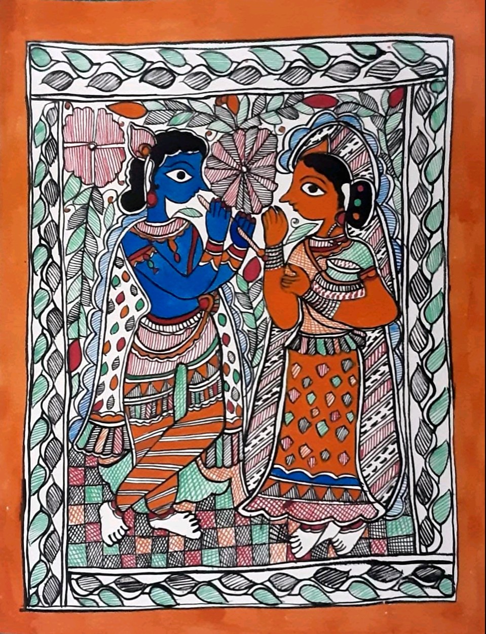 Radha Krishna Madhubani Painting - Buy Online at worldofmadhubani.in