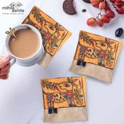 Madhubani Deer Fabric Coasters