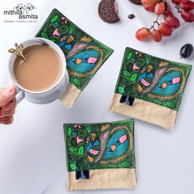 Madhubani Peacock Fabric Coasters