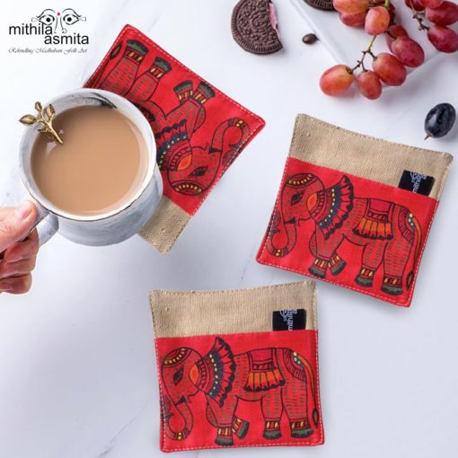 Red Elephant Fabric Coasters