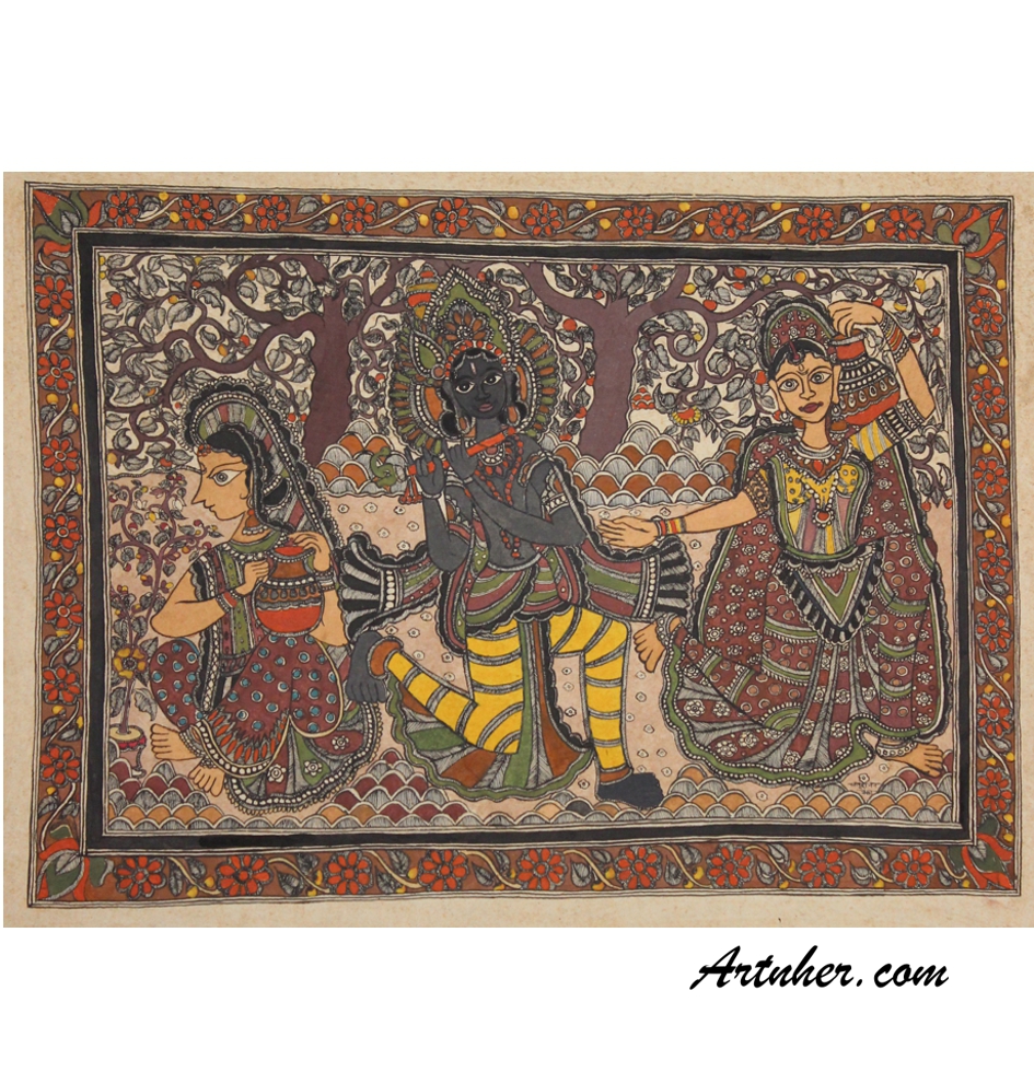 EH000016 Krishna Radha dance worldofmadhubani.in